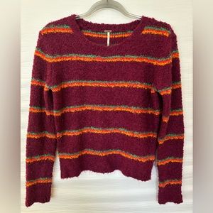 Free People maroon fuzzy striped sweater
